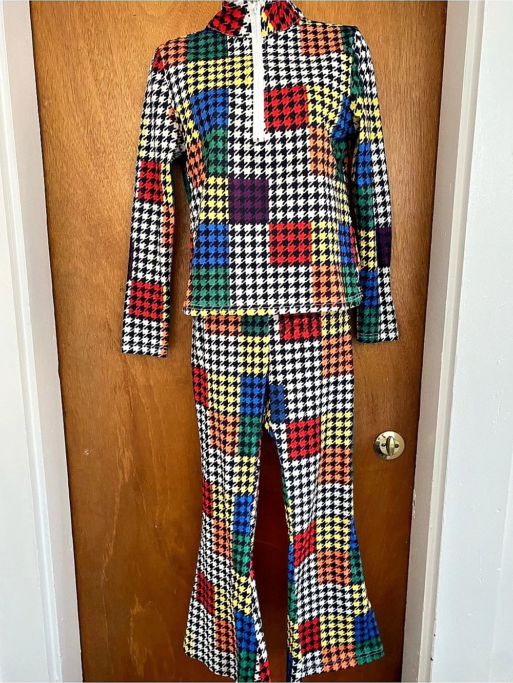 Suksio Houndstooth Wide Leg Set in Black & Multicolor Size Medium